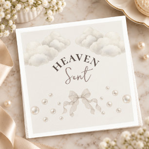 Heaven Sent Clouds Pearl Beige Bow Baby Shower Napkins