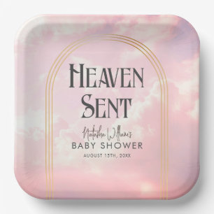Heaven Sent Clouds Pink Golden Arch Baby Shower Paper Plates