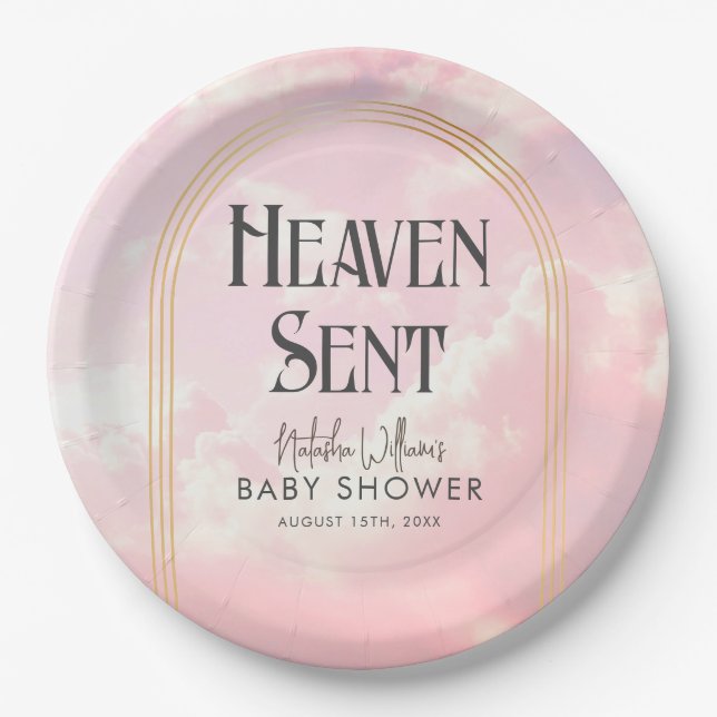 Heaven Sent Clouds Sky Boho Arch Baby Shower Paper Plates (Front)