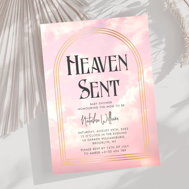 Heaven Sent Clouds Sky Pink Baby Shower Invitation (Creator Uploaded)