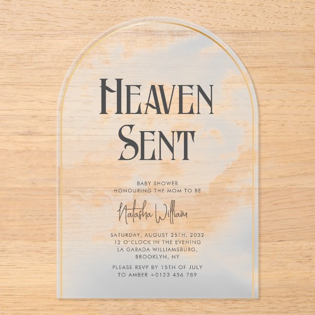 Heaven Sent Cloudy Baby Shower Acrylic Invitation (Front)