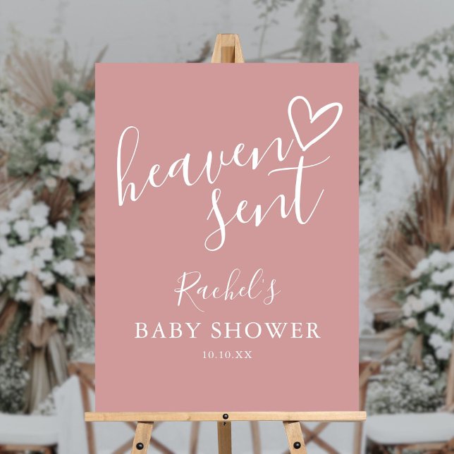 Heaven Sent Dusty Rose Pink Girl Baby Shower Sign (Heaven Sent Dusty Rose Pink Girl Baby Shower Sign)