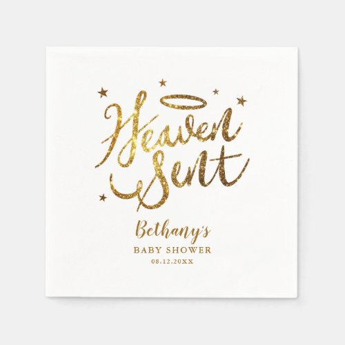 Heaven Sent Elegant Baby Shower Gold Glitter Napkins