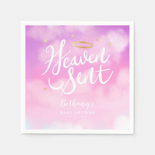Heaven Sent Elegant Baby Shower Pink Napkins (Front)