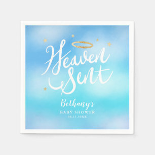 Heaven Sent Elegant Blue Sky Baby Shower Napkins