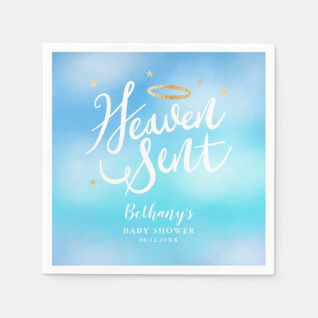 Heaven Sent Elegant Blue Sky Baby Shower Napkins (Front)