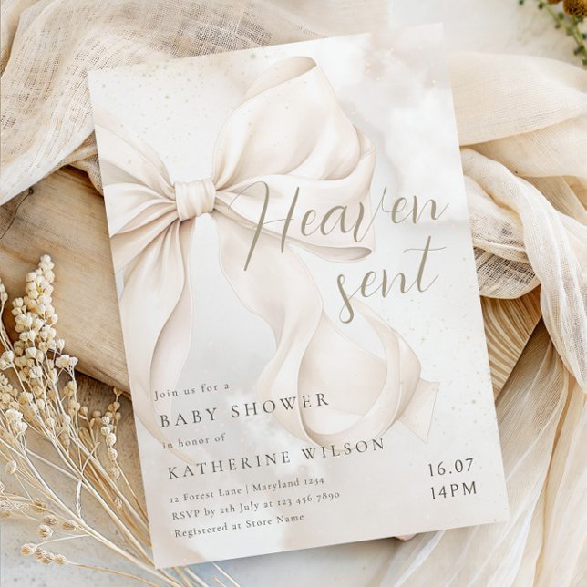 Heaven Sent Elegant White Bow Invitation (Creator Uploaded)