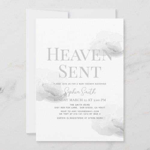 Heaven Sent Gender_neutral Gray Cloud Baby Shower Invitation