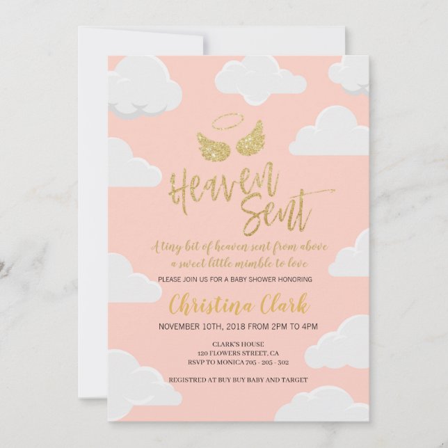 Heaven Sent Girl Baby Shower Invitation (Front)