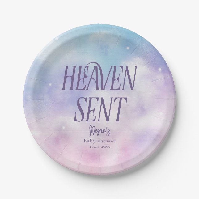 Heaven Sent Girl Baby Shower Paper Plates (Front)