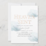 Heaven Sent Gold Boy Blue Cloud Baby Shower Invitation