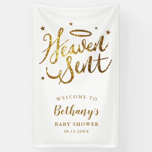 Heaven Sent Gold Halo Baby Shower Banner