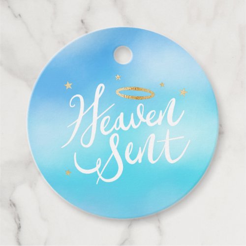 Heaven Sent Gold Halo Baby Shower Blue Favor Tags