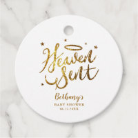 Heaven Sent Gold Halo Baby Shower Gold Glitter Favor Tags