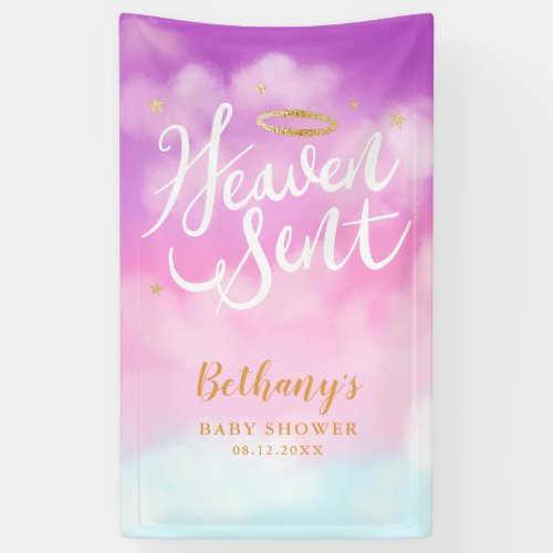 Heaven Sent Gold Halo Baby Shower Pink Banner