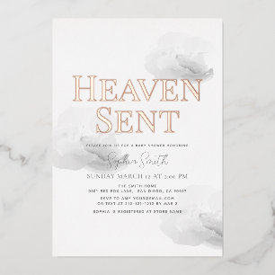 Heaven Sent Gray Cloud Gender-neutral Baby Shower Foil Invitation