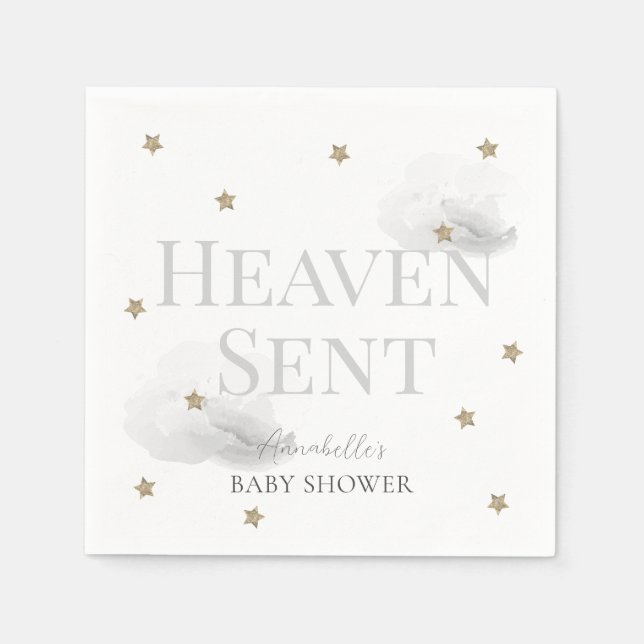 Heaven Sent Gray Gender-neutral Baby Shower Napkins (Front)