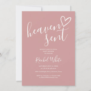 Heaven Sent Heart Dusty Rose Pink Girl Baby Shower Invitation