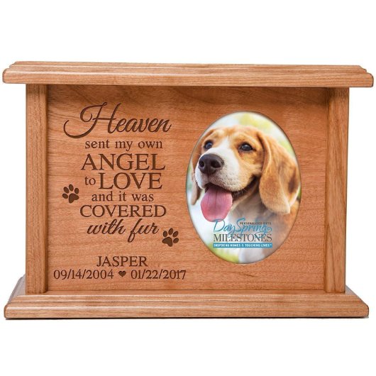Heaven Sent my Angel Cherry Wood Cremation Urn (Front)