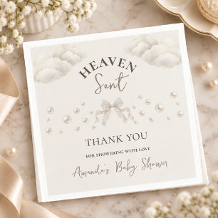Heaven Sent Neutral Clouds Pearl Bow Baby Shower Napkins