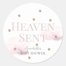 Heaven Sent Pink Cloud Girl Baby Shower Classic Round Sticker