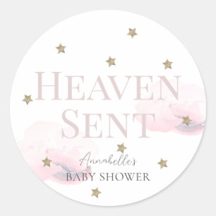 Heaven Sent Pink Cloud Girl Baby Shower Classic Round Sticker
