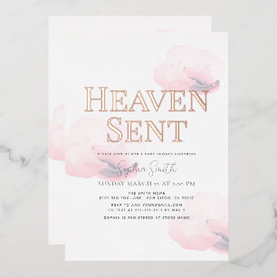 Heaven Sent Pink Cloud Girl Baby Shower Foil Invitation
