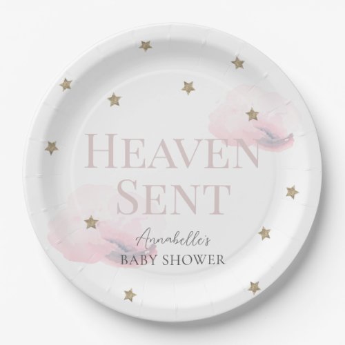 Heaven Sent Pink Cloud Girl Baby Shower Paper Plates