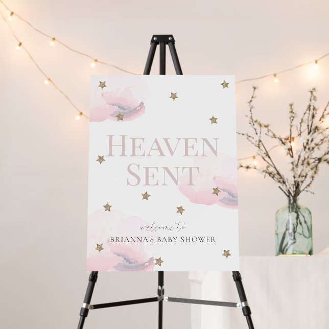 Heaven Sent Pink Cloud Girl Baby Shower Welcome Foam Board (In Situ (Stand))
