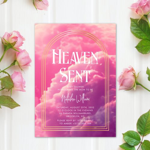 Heaven Sent Pink Clouds Baby Shower  Invitation