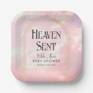 Heaven Sent Pink Clouds Gold Arch Baby Shower Paper Plates