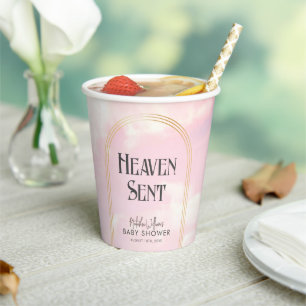 Heaven Sent Pink Cloudy Boho Arch Baby Shower Paper Cups