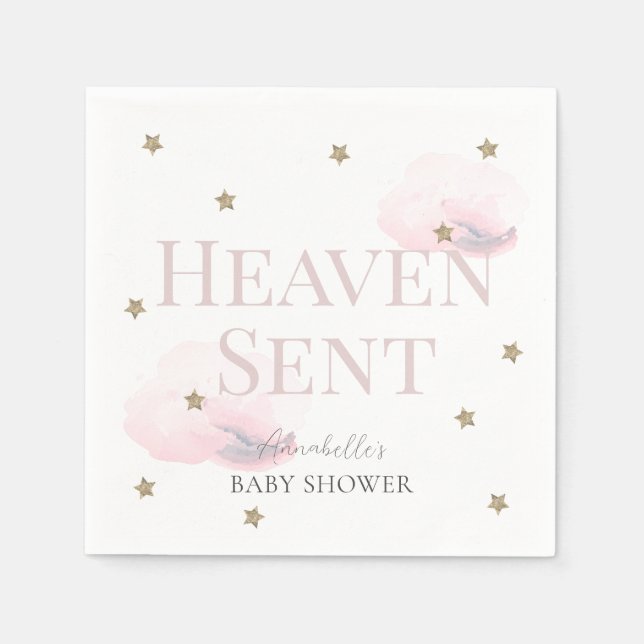 Heaven Sent Pink Girl Baby Shower Napkins (Front)
