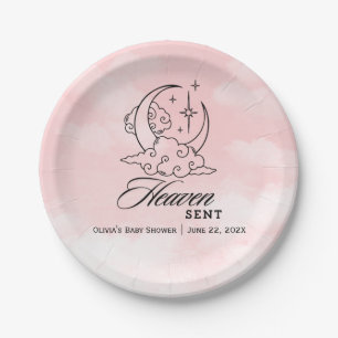 Heaven Sent Pink Moon Stars Baby Shower Paper Plates