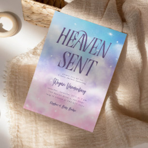 Heaven Sent Pink Sky Baby Shower Invitation