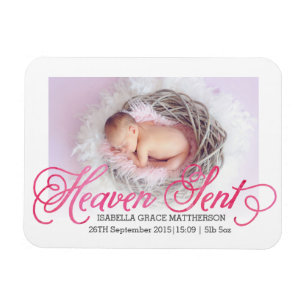 Heaven Sent Pink Watercolor Birth Announcement Magnet