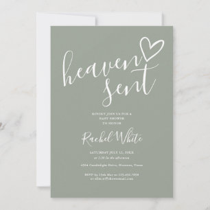 Heaven Sent Sage Green Gender Neutral Baby Shower Invitation