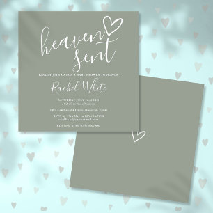 Heaven Sent Sage Green Gender Neutral Baby Shower Invitation