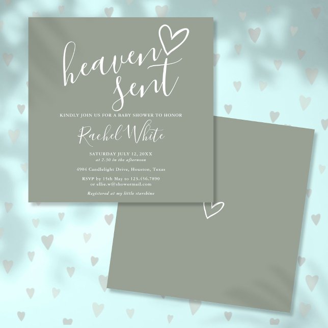 Heaven Sent Sage Green Gender Neutral Baby Shower Invitation (Heaven Sent Sage Green Gender Neutral Baby Shower Invitation)