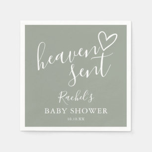 Heaven Sent Sage Green Gender Neutral Baby Shower Napkins