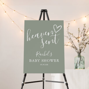 Heaven Sent Sage Green Neutral Baby Shower Sign