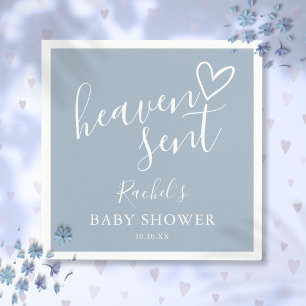 Heaven Sent Script Dusty Blue Boy Baby Shower Napkins