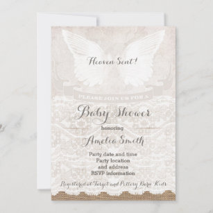 Heaven Sent Silver Taupe Angel Baby Shower Invitation