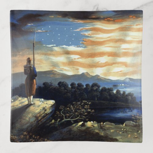 Heavenly American Flag in Natural Sunrise Trinket Tray