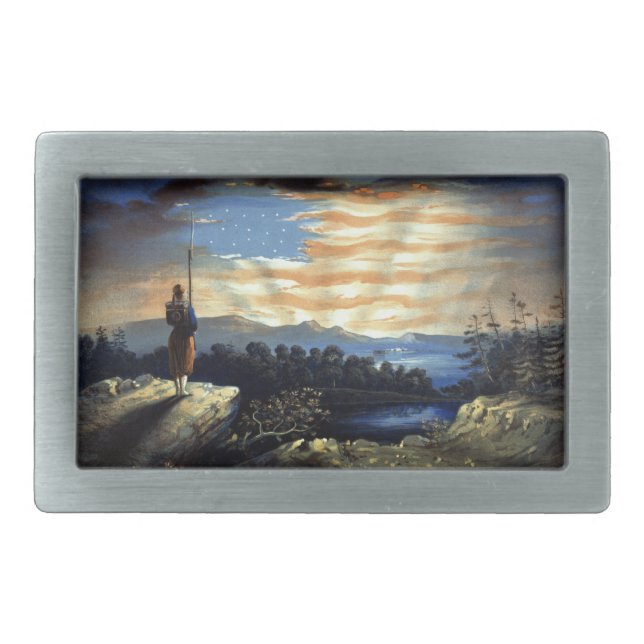 Heavenly American Flag in Sky, Zouave Civil War Belt Buckle (Front)
