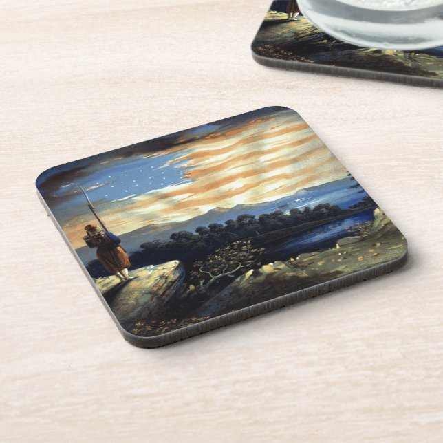 Heavenly American Flag in Sky, Zouave Civil War Beverage Coaster (Left Side)