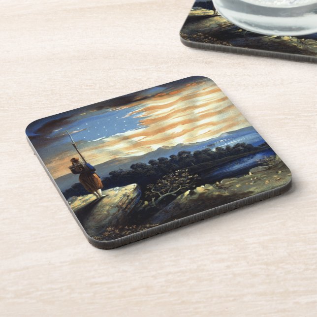 Heavenly American Flag in Sky, Zouave Civil War Beverage Coaster (Left Side)