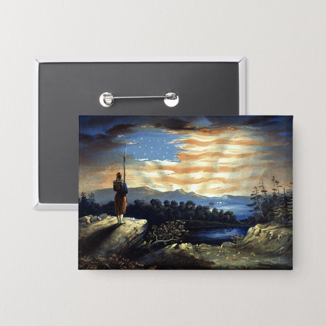 Heavenly American Flag in Sky, Zouave Civil War Button (Front/Back)