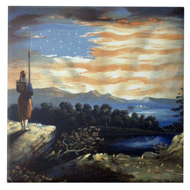 Heavenly American Flag in Sky, Zouave Civil War Ceramic Tile (Front)