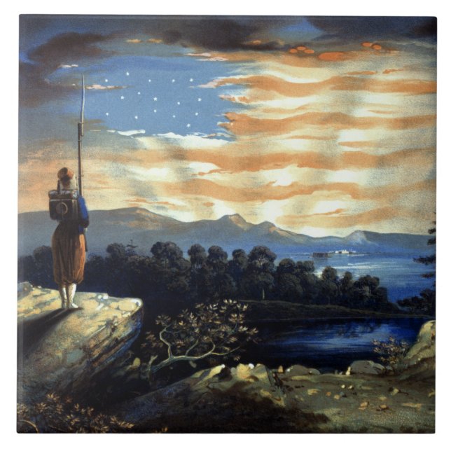 Heavenly American Flag in Sky, Zouave Civil War Ceramic Tile (Front)